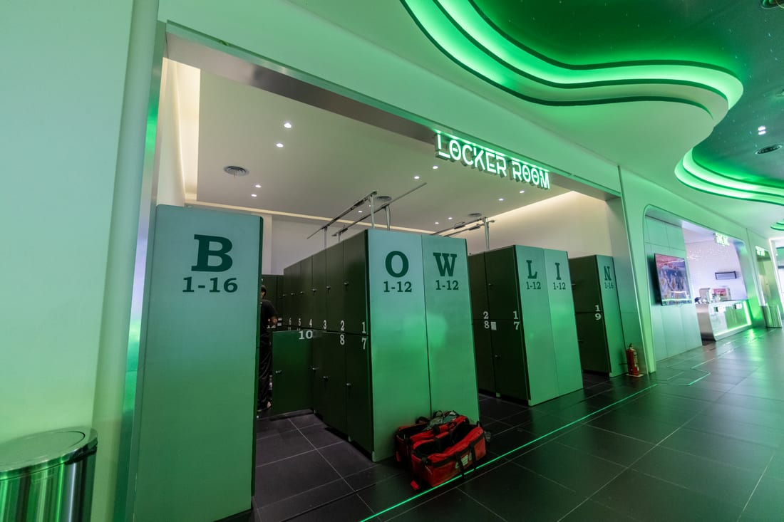 The locker room with lockers numbered one to sixteen